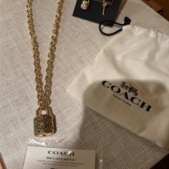 Coach Gold tone Chain Necklace with Padlock Pendant , Coach gold tone earrings. - Picture 8 of 12